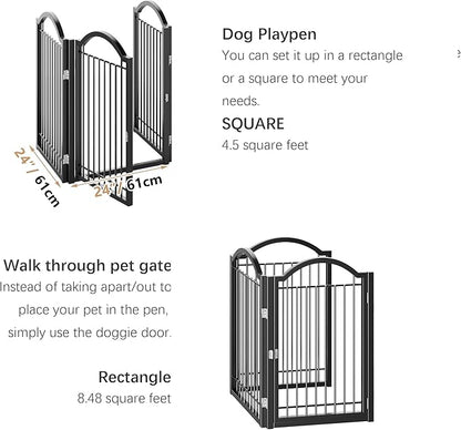 BHG Metal No-Assembly Freestanding Dog Gate with Door Walk Through, Extra Wide 72", Extra Tall 32" Pet Gate, Accordion Puppy Folding Playpen Dog Fence, with 2PCS Support (Black, 3 Panels)