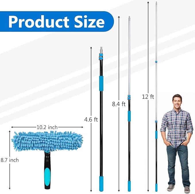MAVRIZ 5-12 FT Window Washing Kit with Extension Pole (2 Window Squeegee + 1 Telescopic Pole)