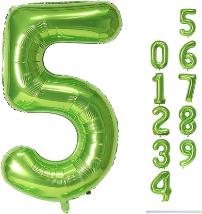 Green Number 5 Balloon for Girls Boys, 40 Inch Large Number 0-9 Foil Mylar Helium Digital Balloons Set for Women Men Jungle Birthday Graduation Anniversary Party Decorations Celebration Supplies