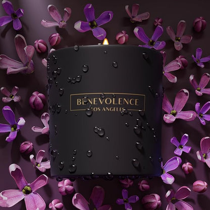 Benevolence LA Lavender & Lilac Scented Candle | Soy Candles, Black Candle for Home | Gifts for Women and Men | Home Fragrance | Aromatherapy | Bathroom Freshener | 8oz, 45 Hour Burn