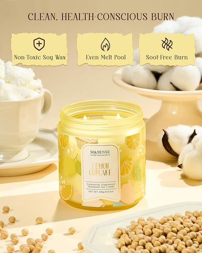 M&SENSE Lemon Vanilla Cookie Scented Candle, 11.6oz Natural Soy Wax, 70 Hours Long Lasting Clean Burn, Citrus Vanilla Scents for Kitchen Freshness, Holiday Gifts for Women Men, Warm Home Decor