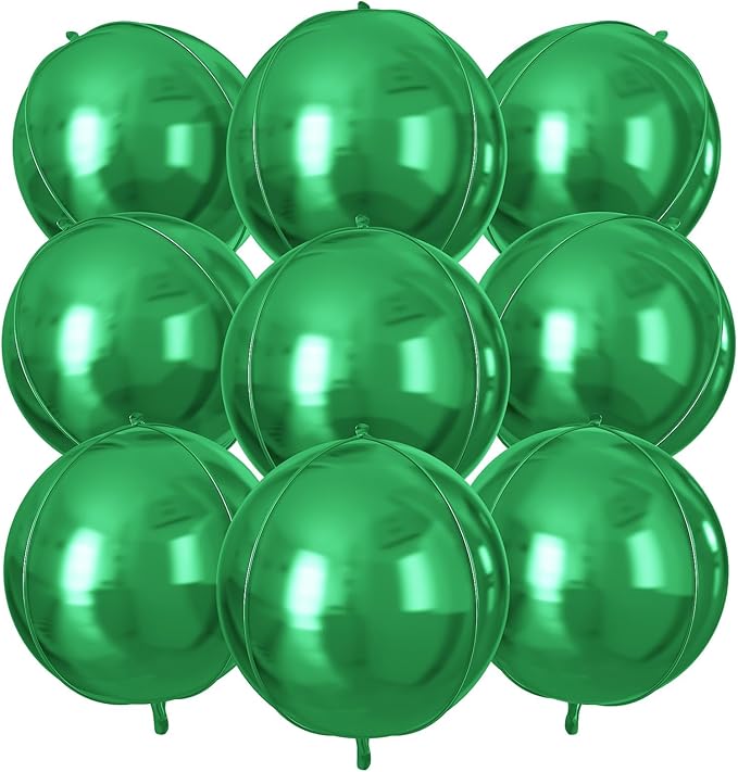 Green Round Foil Balloons 9 pcs,Green Gold Giant 4D Round Balloons 22 Inch for Wedding Graduation Anniversary Baby Shower Birthday Party Decorations