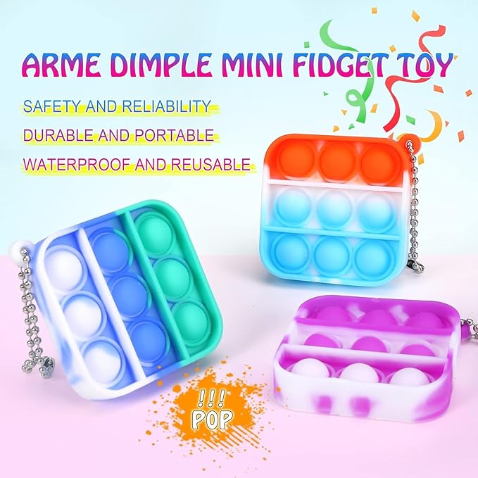 150 PCS Mini Pop Fidget Toys Bulk Party Favors, Silicone Squeeze Pop Bubble Keychain Fidget Sensory Toys for Kids, Easter Party Bag Fillers