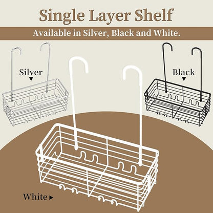 DELLAN Hanging Shower Caddy, Shower Rack Hanging for Bathroom, Shower Rack with Hooks Over the Door, Bathroom Shower Caddy and Basket(White)
