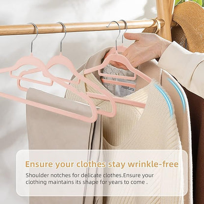 Velvet Clothing Hangers Non-Slip Pink Suit Hanger Space Saving Clothes Hanger Heavy Duty Adult Hanger Hangers with 360°Swivel Hook 20 Pack