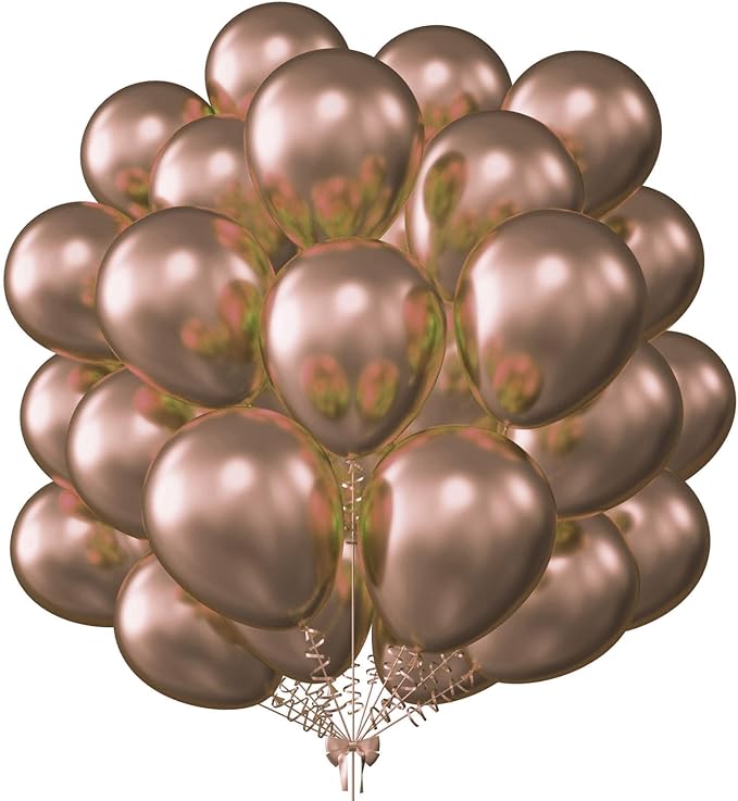 KALOR 12 Inch Metallic Rose Gold Balloons, 50 Pcs Latex Helium Metallic Balloons for Kid's Birthday Party, Baby Shower, Wedding, Graduate Party Decorations