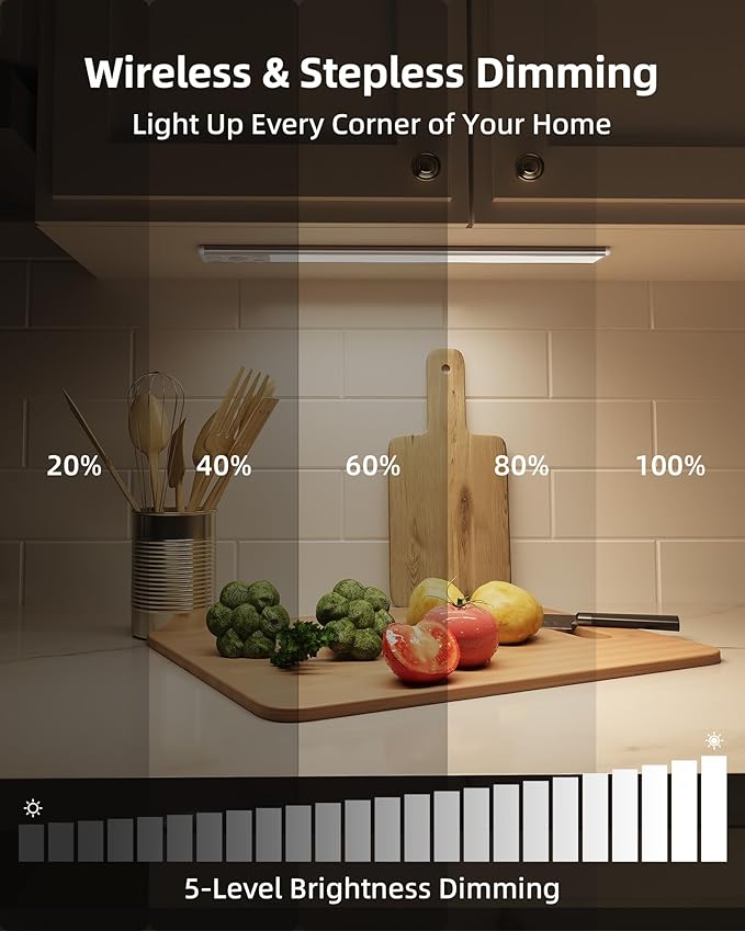EZVALO 134 LED Under Cabinet Lights, 3200mAh Rechargeable Motion Sensor Light Indoor, Dimmable Magnetic Closet Lights with 3 Color Temps, Wireless Under Counter Lights for Kitchen, Stair (2 Pack)