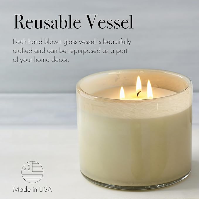 LAFCO New York 3-Wick Candle, Chamomile Lavender - 30 oz - 120-Hour Burn Time - Reusable, Hand Blown Glass Vessel - Made in The USA
