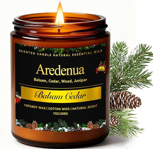 Balsam Cedar Candle | Natural Cedar Scented Candles - Long Lasting Forest Tree Pine Scent - 7 oz Soy Candles for Home Scented Candle Gifts - Clean Natural Fragrance for Fresh & Relaxation