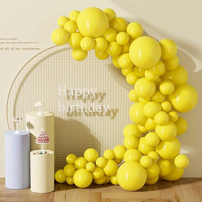 130PCS Yellow Balloons - Latex Helium Balloons with Ribbon, Assorted Sizes 18/12/10/5 Inch - Perfect for Birthday, Wedding, Graduation and More