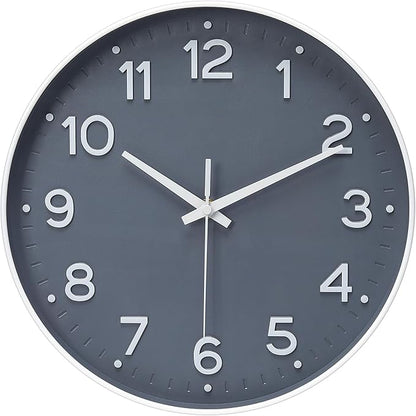 MEIRED Wall Clock 12 Inch Silent Non Ticking Battery Operated Round Wall Clock Modern Simple Style Decor Clock for Home/Office/School/Kitchen/Bedroom/Living Room, Gray and White