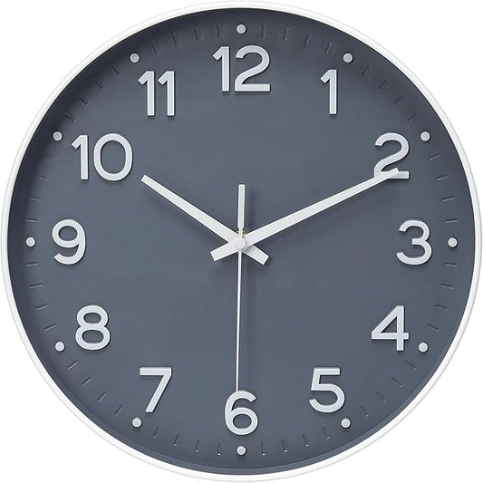MEIRED Wall Clock 12 Inch Silent Non Ticking Battery Operated Round Wall Clock Modern Simple Style Decor Clock for Home/Office/School/Kitchen/Bedroom/Living Room, Gray and White