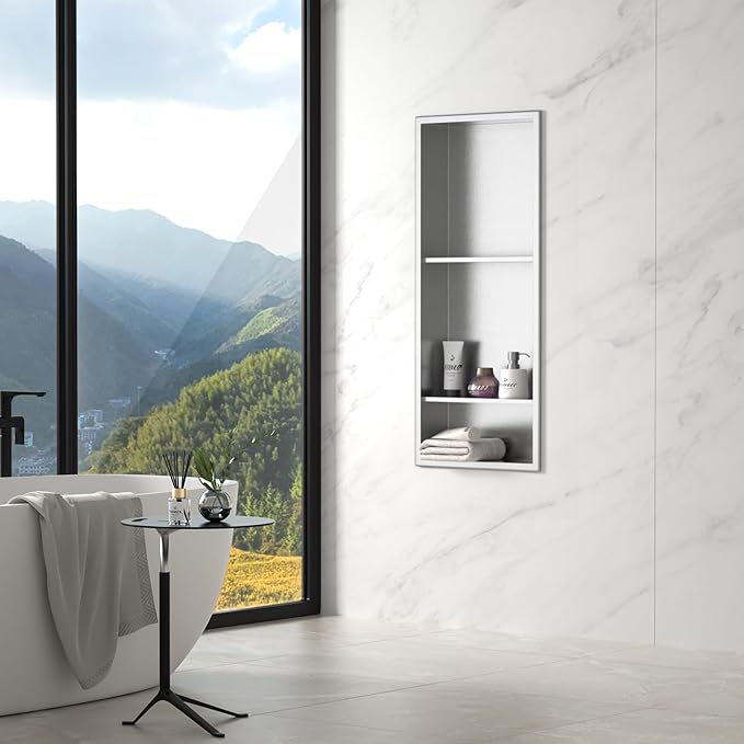 Stainless Steel Shower Niche 30" X 12" Brushed with 3-Tier Shelves No Tile Needed Niche Shower for Bathroom Storage Recessed Shower Shelf