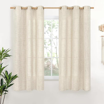 YoungsTex Linen Curtains 63 Inch Length for Living Room - Cream Semi Sheer Window Drapes Light Filtering with Bronze Grommet Textured Rustic for Bedroom Dining Farmhouse, 2 Panels, 42 x 63 Inch