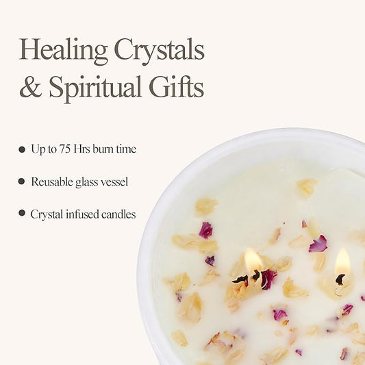 Chloefu LAN White Crystal Candle Gardenia Candles for Home Scented, Large 2-Wick Candle, Highly Scented, Gifts for Women, Anniversary Wedding, Thanksgiving, Birthday Gifts for Her Mom, 14 oz