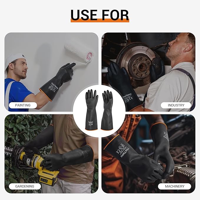 ThxToms Chemical Resistant Gloves,Long Heavy Duty Gloves,Puncture Resistant, Resist Acid,Oil,Alkali, Waterproof for Industrial Cleaning,Gardening 18", 1 Pair
