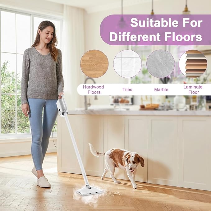 7-in-1 Steam Mop, 1200W Rotated Steam Cleaner for Home, 2 Modes, 400ML Removable Tank, 23FT Cord, 2 Washable Pads, Multi-Surface Steamer for Hard Floor, Laminate Floor, Tiles Cleaning (Fish White)