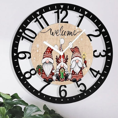 Wall Clock 10 Inch Silent Non-Ticking Modern Clocks Battery Operated - Analog Small Classic for Office, Home, Living Room,Bathroom, Kitchen, Bedroom, School,Snowman Clock