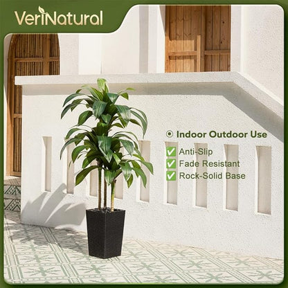 5FT Artificial Dracaena Tree - UV Resistant Faux Tropical Plant, Potted Fake Tree with Taper Planter & Pebbles - Indoor Outdoor Greenery for Home, Porch, Living Room, Bedroom Decor, VN127