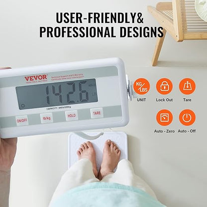 VEVOR Portable Medical Scale, Professional Digital Physician Scale for Weighing - with Anti-slip Platform, 2 Units, Hold & Tare Function, 440LBS Capacity Physician Weight Scale for Gyms Homes Hospital