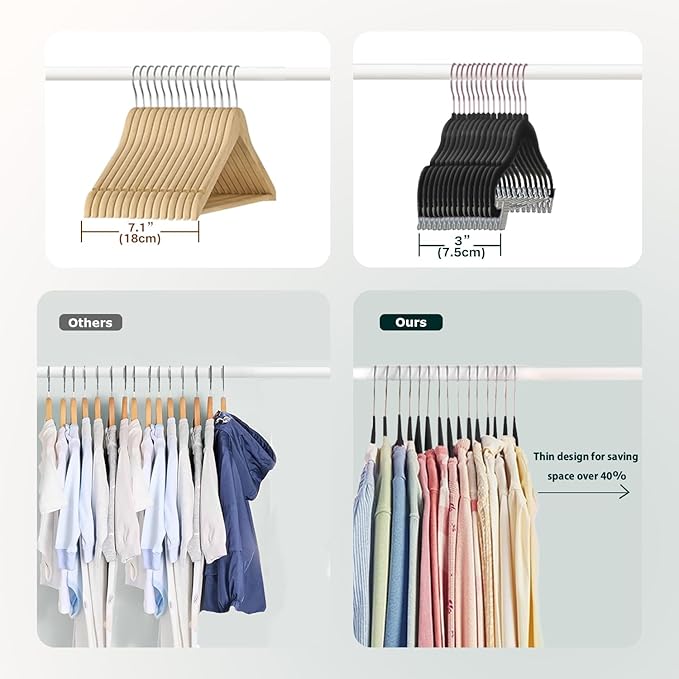 Baby Clothes Hangers with Clips, 14 Packs Kids Velvet Clothes Hangers, Heavy-Duty Childrens Hangers, Storage Organizer Clothing Hangers for Shirts, Pants, Skirts, Dresses, Jackets, Coat Black
