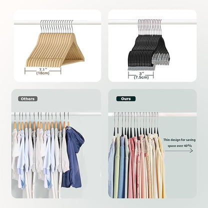 Baby Clothes Hangers with Clips, 14 Packs Kids Velvet Clothes Hangers, Heavy-Duty Childrens Hangers, Storage Organizer Clothing Hangers for Shirts, Pants, Skirts, Dresses, Jackets, Coat Black