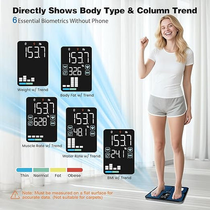 ABLEGRID Smart Bathroom Scale for Body Weight, Digital Body Fat Scale with LED Column Trend Display, BMI,Muscle Mass,Body Type, Accurate Home Weighing Scale for People with APP-Free Mode, 400lb