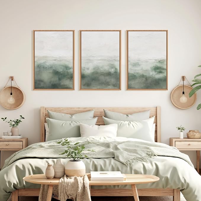 Large Abstract Sage Green Framed Canvas Wall Art,Neutral White and Grey Wall Decor,Modern Pastel Wall Painting,Illustrations Artwork for Living Room,Bedroom,Dining Room,Office -24"x36"x3