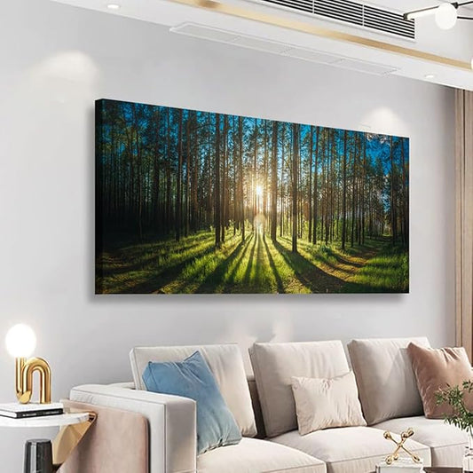Sunrise Forest Pictures Canvas Wall Art for Living room Office Bedroom Wall Decor,Forest Wall Art Print Paintings Modern Green Nature Landscape Artwork Waterproof Ready to Hang-28x57 inch