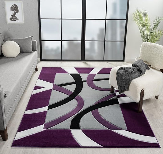 Ultra Soft Area Rug Hand Carved - Modern Abstract Design for Indoor Living Room & Bedroom - Stain Resistant, Easy to Clean - (2'7''x7, Plum)