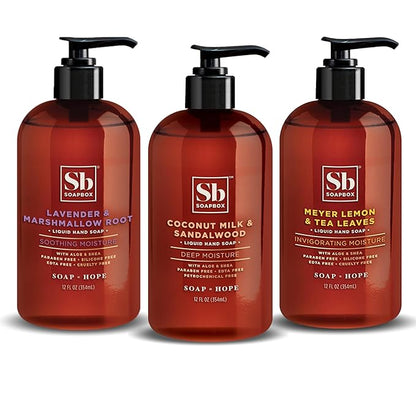 Soapbox Hand Soap Variety Pack (Coconut, Lavender, Meyer Lemon) Liquid Hand Soap, Moisturizing Wash with Shea Butter & Aloe Vera, Pack of 3 Bottles with Pump Dispenser, 12oz Each