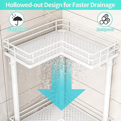 HapiRm Corner Shower Caddy Organizer - 4 Tier Shower Shelf Corner with Soap Holder, Rustproof Bathroom Standing Organizer with 4 Hooks, White
