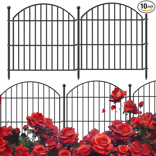 Decorative Garden Fence 24in (H) x20ft (L), 10 Pack No Dig Fence Animal Barrier for Dog, Arched Flower Bed Edging, Wire Border Panel Fencing for Yard Patio Outdoor Decor