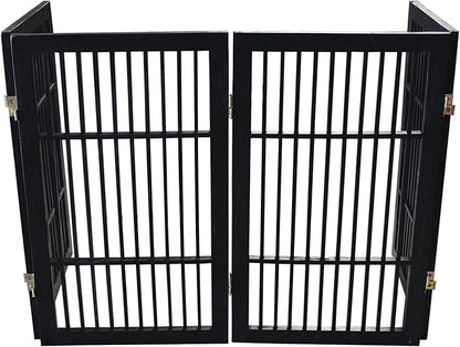 Pet Dog Gate Strong and Durable Freestanding Folding Acacia Hardwood Portable Wooden Fence Indoors or Outdoors by Urnporium (Black Pet Gate, 4 Panel 30" Tall)
