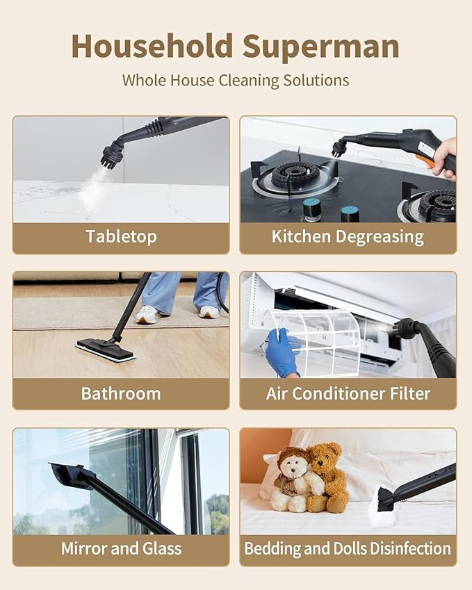Steam Cleaner for home, 293°F 58 PSI Powerful Multipurpose Steam Mop for Home Use, 50Oz Capacity, Heavy Duty Steamer for Carpets, Handheld Steamers, Floors, Cars, Tiles, Crack Cleaning, Titanium