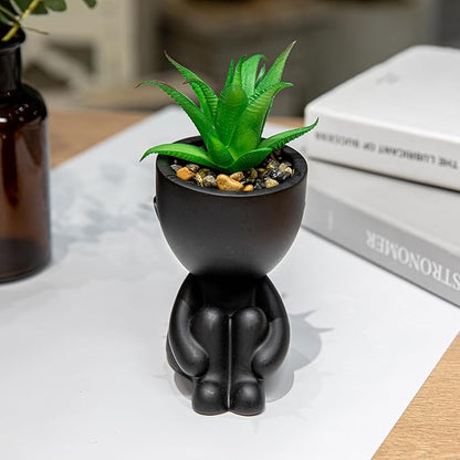 HEYO-YEPY 3PCS Cute Artificial Plant Office Decor for Women and Men, Aesthetic Desk Plant Decor for Office and Home, Potted Small Fake Plants for Indoor Decoration, Black Pots Green Plants