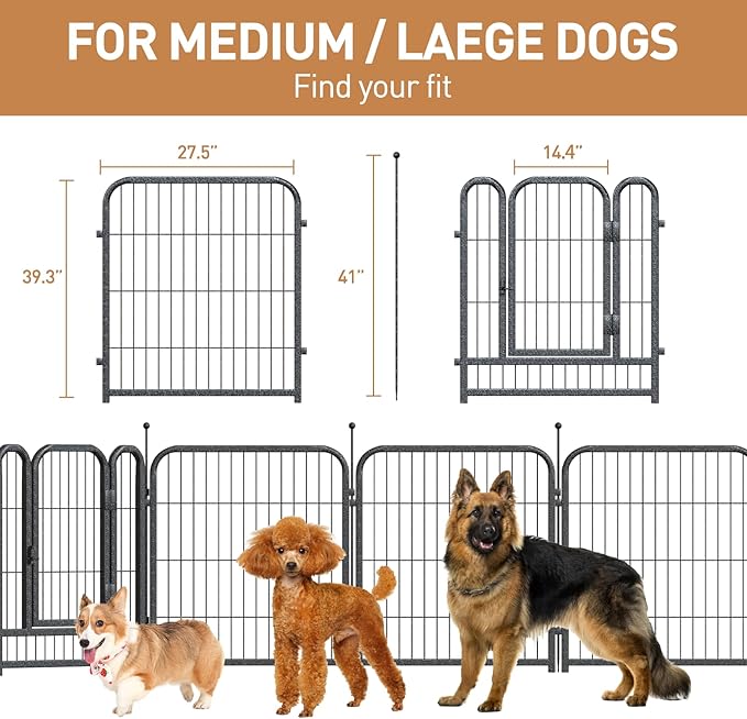 Metal Dog Playpen, 40 Inch Height 16 Panels, Large Dog Fence for Large/Medium/Small Dogs Indoor & Outdoor Bliss, Perfect Dog Pen for Camping, Yard, and RV | Black-Silver