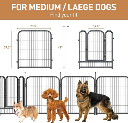 Metal Dog Playpen, 40" Inch Height 24 Panels, Large Dog Fence for Large/Medium/Small Dogs Indoor & Outdoor Bliss, Perfect Dog Pen for Camping, Yard and RV | Black-Silver