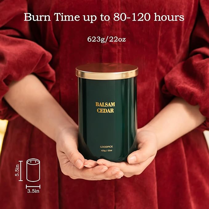Goodpick Balsam Cedar Candle 22 oz, Pine Candles for Home Scented, Winter Candle for Classic Luxury Aromatherapy, Big Green Soy Candles, Large Jar Candle Gifts for Christmas, Birthday, Men, 2 Wicks