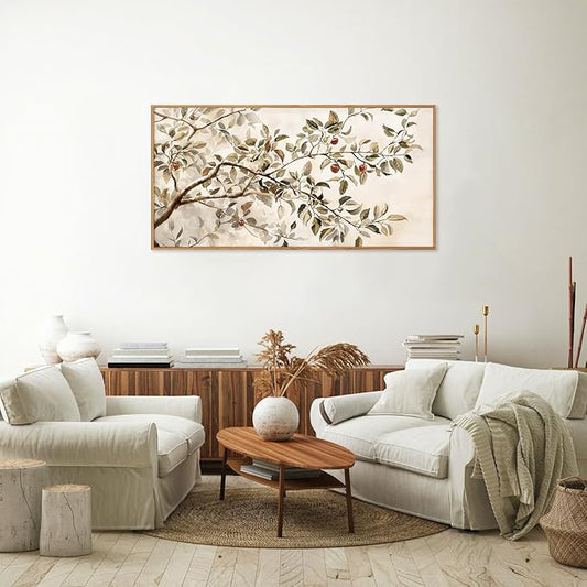 HLNIUC Apple Tree Vintage Framed Wall Art Set, Botanical Branch Canvas Wall Decor, Rustic Farmhouse Leaves Wall Painting, Retro Nature Plant Art Print for Living Room, Bedroom, Office - 40"x20"x1