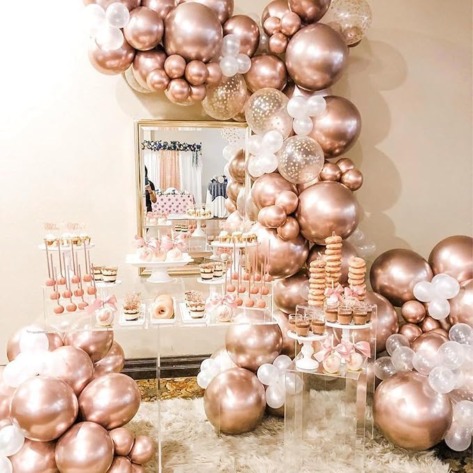 PartyWoo Metallic Rose Gold Balloons 50 pcs 12 Inch Latex Helium Balloons for Wedding Engagement Baby Shower Bridal Shower Gender Reveal Bachelorette Birthday Party Decorations Rose Gold-G107