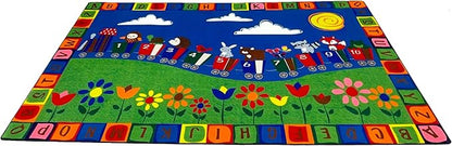 On The Train Kid's Rug, 7'6" x 12', Multicolored, Educational Classroom Rug, Kids Learning Play Mat | Area Rug for Bedroom or Playroom