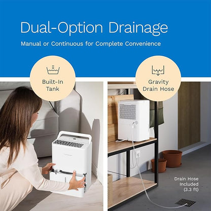 hOmeLabs 8 Pint Wi-Fi Dehumidifier for up to 1,800 Sq Ft Rooms (MAX 24 Pint at 95°F, 90% RH) – Ultra Quiet, Compact Design with Smart Controls and Drain Hose
