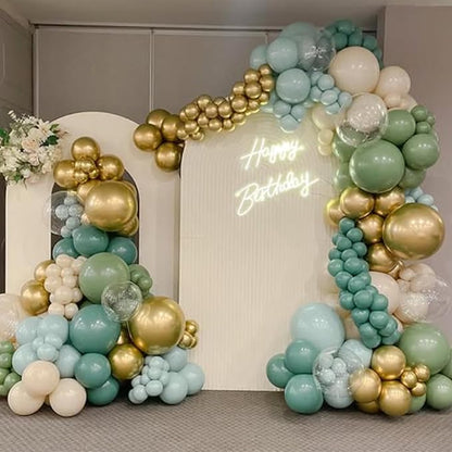 Sage Green and Blue Balloons, 60 PCS 12 Inch Dusty Green Blue Sand White Gold Balloons for Baby Shower Bridal Shower Wedding Boho Birthday Party Decorations