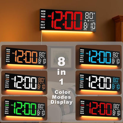 TrophyRak 16" Large Digital Wall Mount Clock, Count Down Timer, Alarm, Big LED, RGB Color, DST, Temperature for Living Room Classroom Desk, Wall, Xmas, Birthday Gift for Senior Mom Dad, Red White