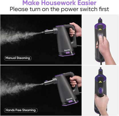 Steam Mop Cleaner for Hardwood Floor Cleaning, Hands-free Steamer Cleaner Handheld with 9-in-1 Multi-purpose Attachments for Bathroom, Windows, Sofas, Clothes, Tiles Grout (Purple-Grey)