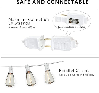 Outdoor String Lights 50FT Waterproof,LED Patio Lights Dimmable with 27 Bright Shatterproof Retro Bulbs,Vintage Edison String Hanging Lights for Outside Bistro,Backyard,Balcony,White Cable