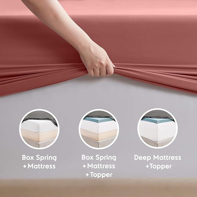 Nestl King Sheet Set - Luxury 1800 Ultra-Soft Microfiber King Bed Sheets - Double Brushed - Deep Pockets - Easy Fit - 4 Piece Set - Bedding Sheets & Pillowcases (King, Pink Clay)