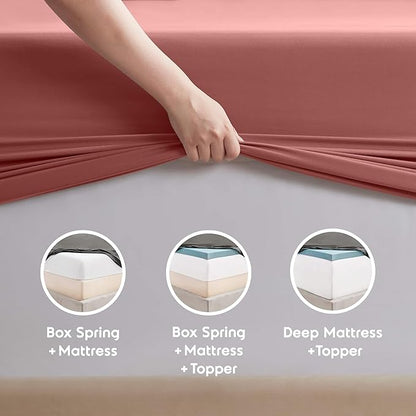 Nestl Full XL Sheet Set - Luxury 1800 Ultra-Soft Microfiber Full Extra Long Bed Sheets - Double Brushed - Deep Pockets - Easy Fit - 4 Piece Set - Bedding Sheets & Pillowcases (Full XL, Pink Clay)