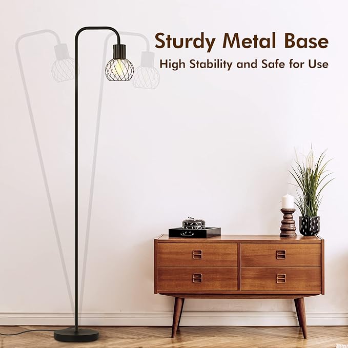 Industrial Floor Lamp, LED Standing Lamp Modern with 6W LED Bulb, Foot Switch, Metal Tall Lamps for Living Room, Bedroom, Office, Vintage Stand Up Light, Minimalist Farmhouse Floor Lamp in Black